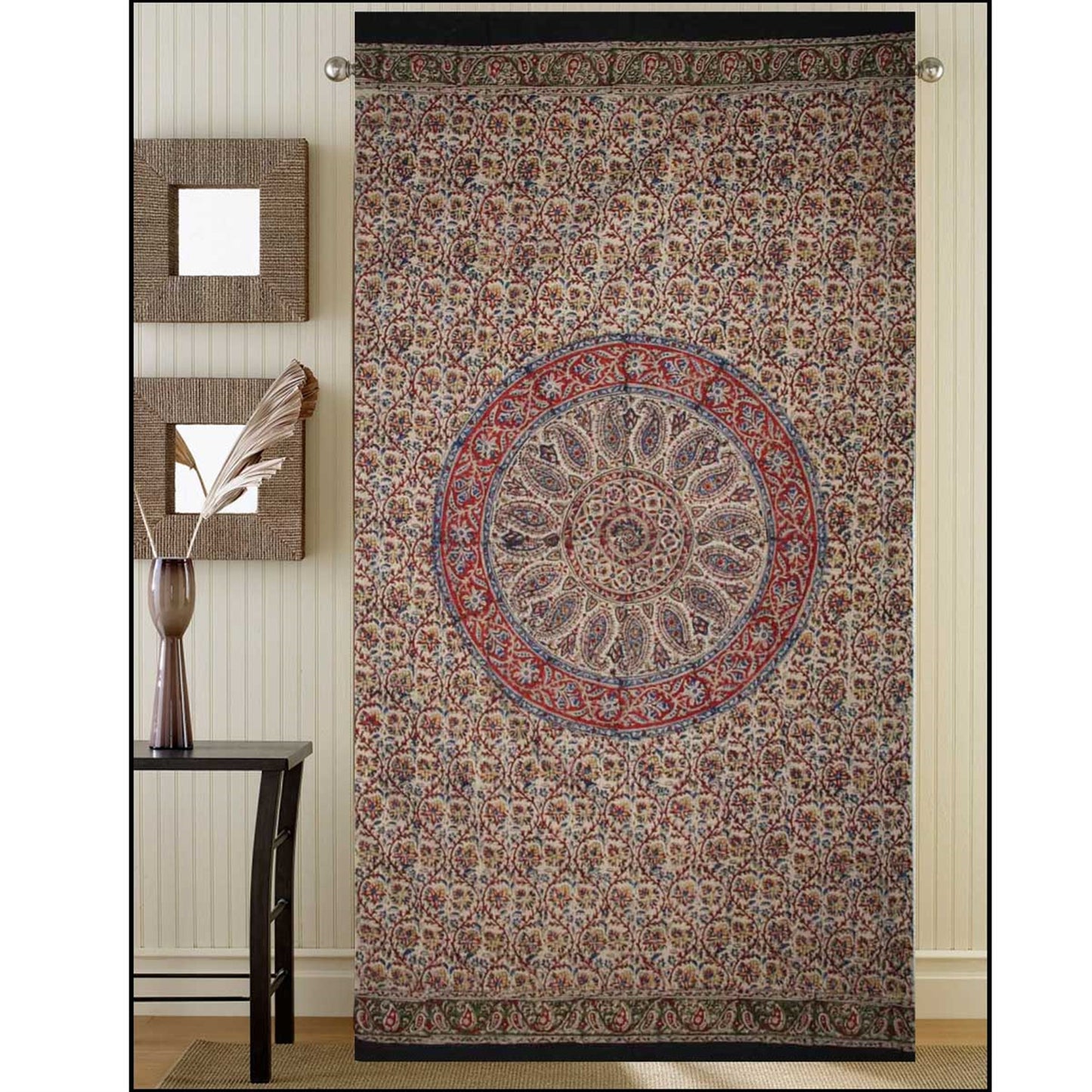 Window Panel Circle Kalamkari Red Olive