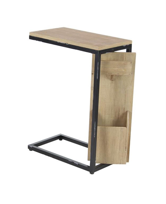 Industrial Lap Top Accent Table Black Metal Frame Natural Wood