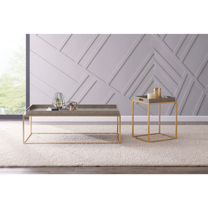Side Table Removable Faux Shagreen Tray
