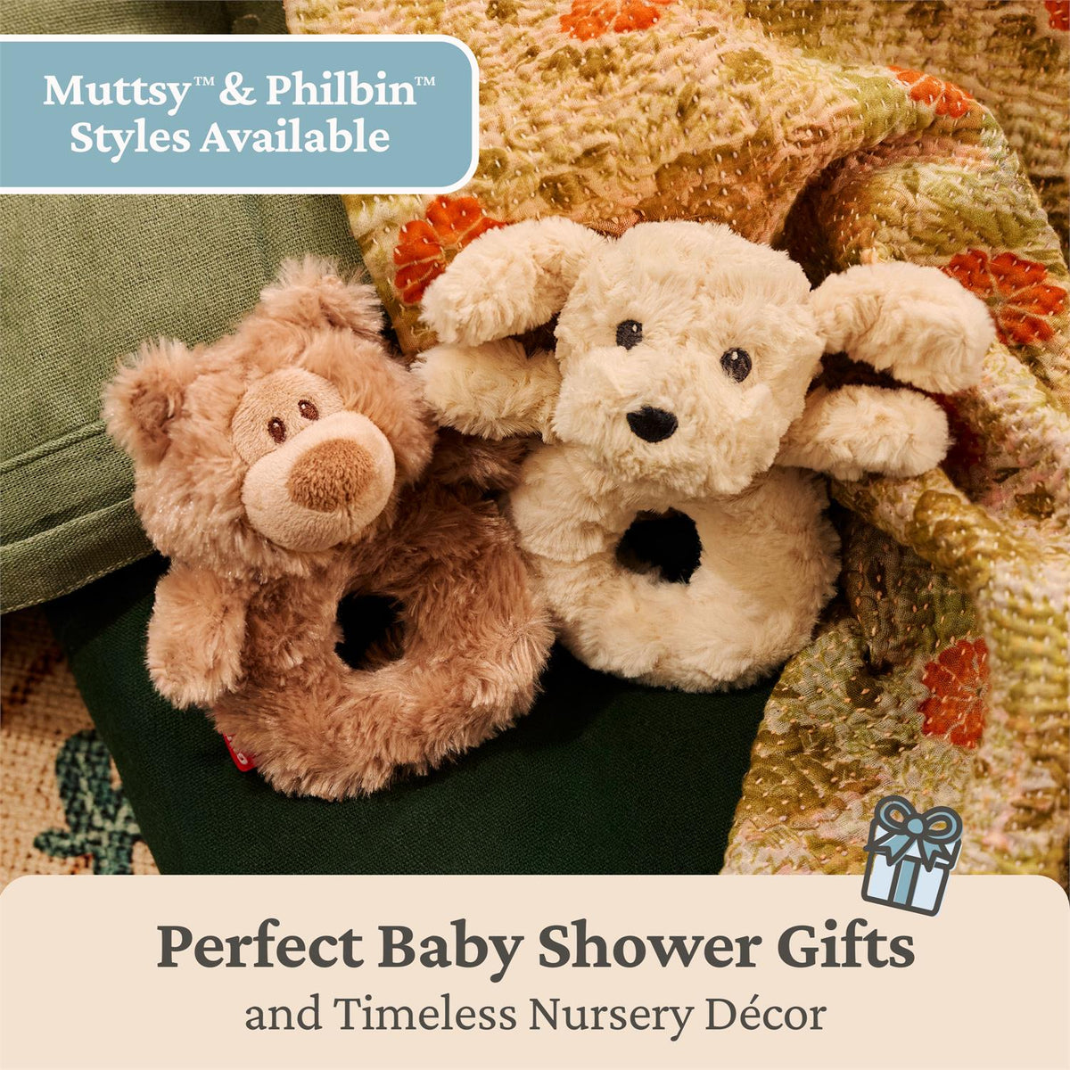 Plush Baby Ring Rattles Philbin or Mutsy (Sold Individually)