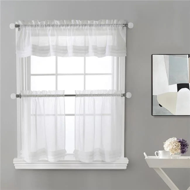 Cote D'Azure Tier Set Cafe Curtain Pair & Valance 52"w x 24" Long (Total For Tier Pair)