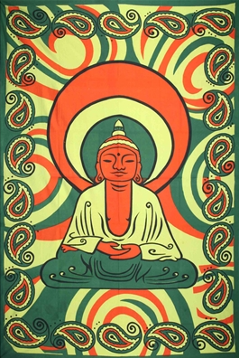 Tapestry Single Size Bubba Buddah Green & Orange