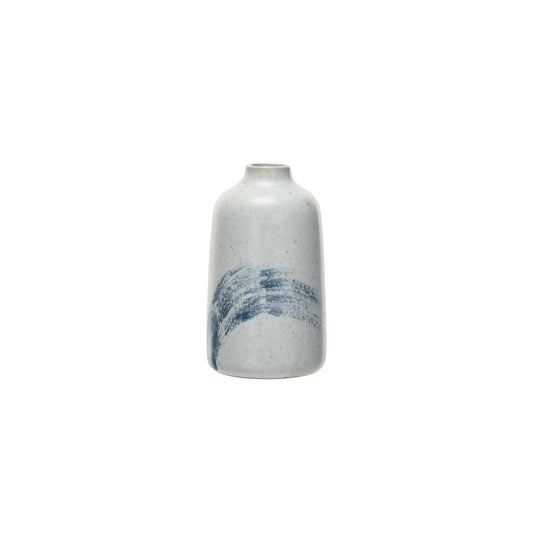 Vase Hand-Painted Stoneware Blue & Cream Large