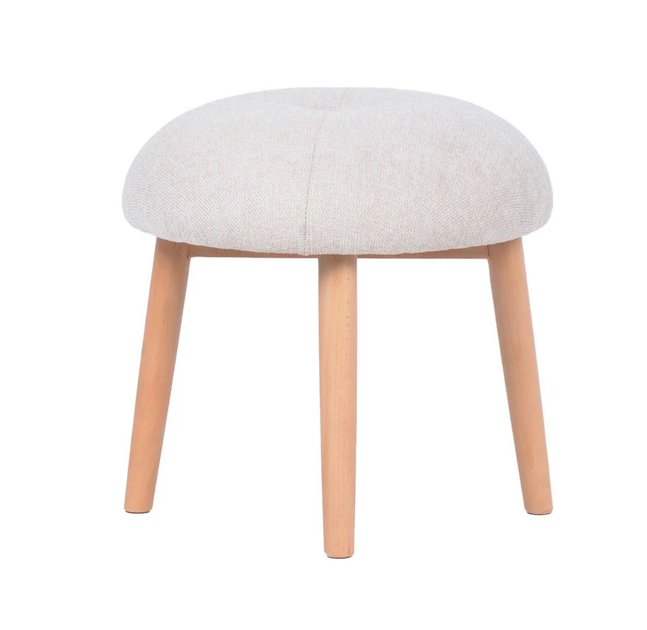 Stool Upholstered Round Linen Colored Button Tuft 17.75"h