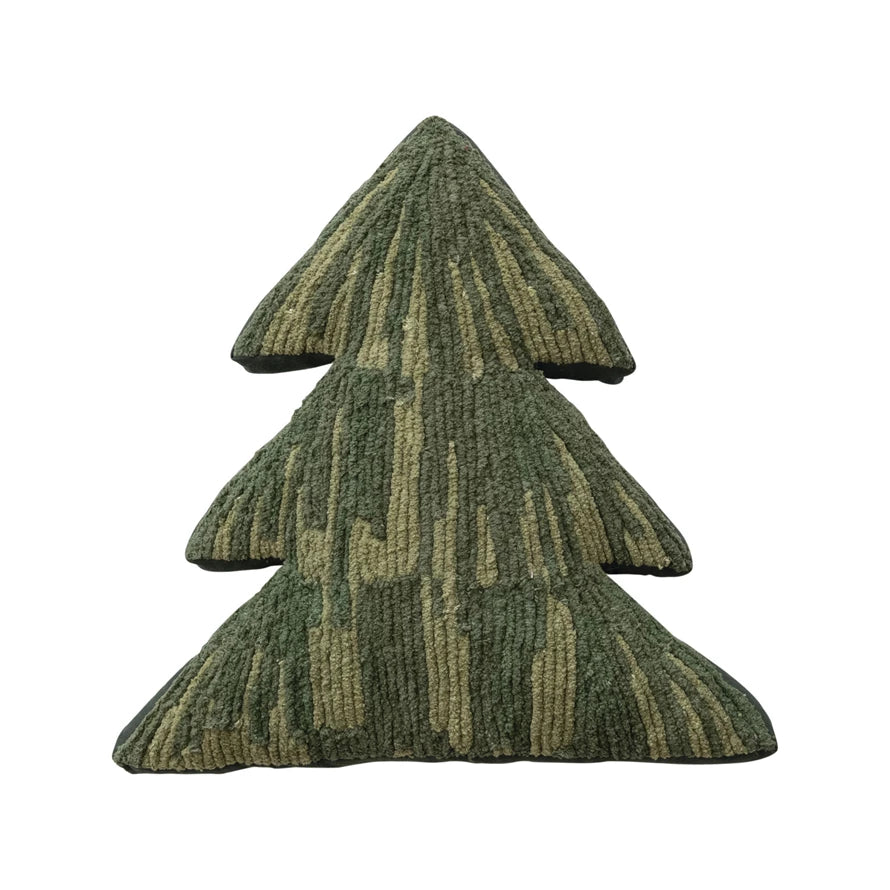 Pillow Holiday Tree Shaped Cord Embroidery Green 15"