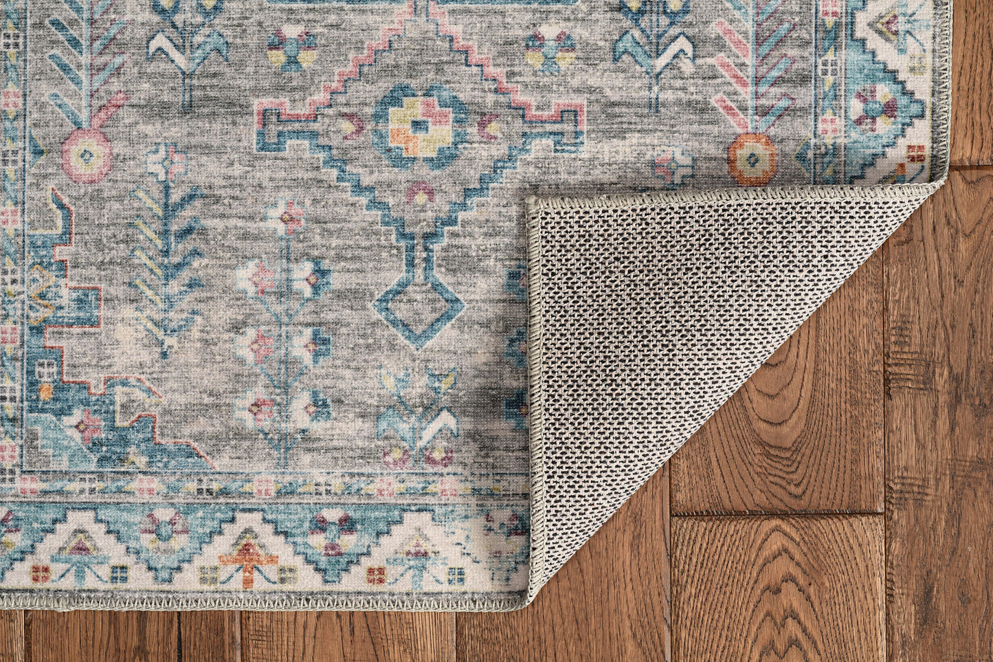 Washable Barron Grey and Green Rug 5ft x 7ft