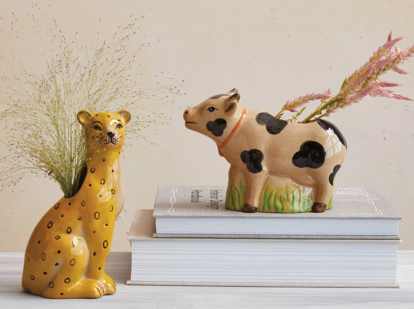 Vase Stoneware Leopard Yellow & Black 6.75"h