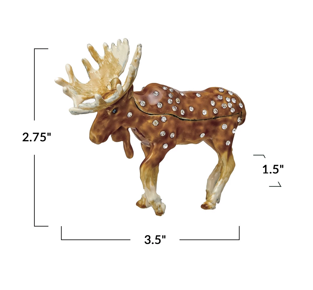 Trinket Box Enameled Metal Moose 3.5"l x 2.75"h