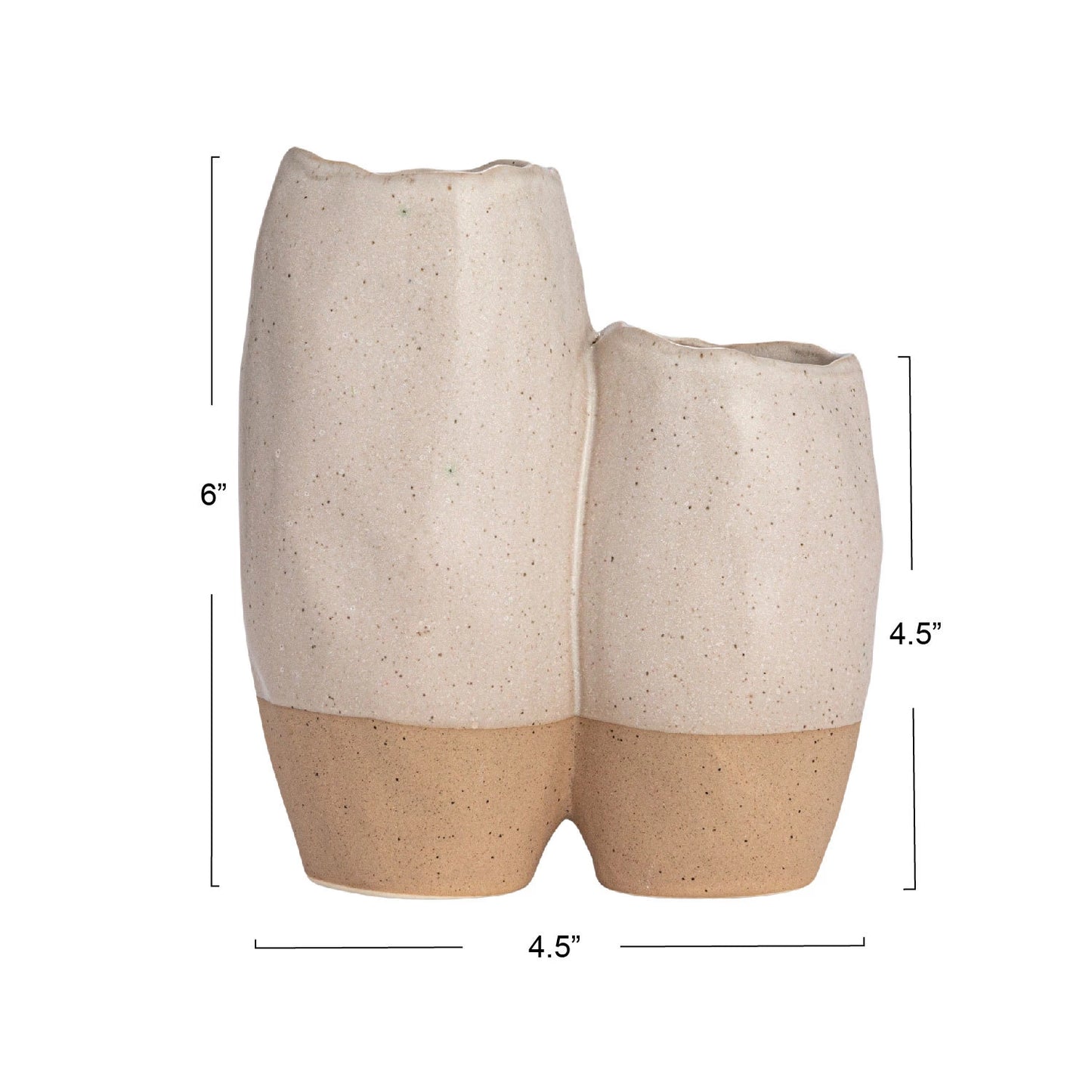 Vase Stoneware Two Sections Two Tone Beige & Cream 6.25"h