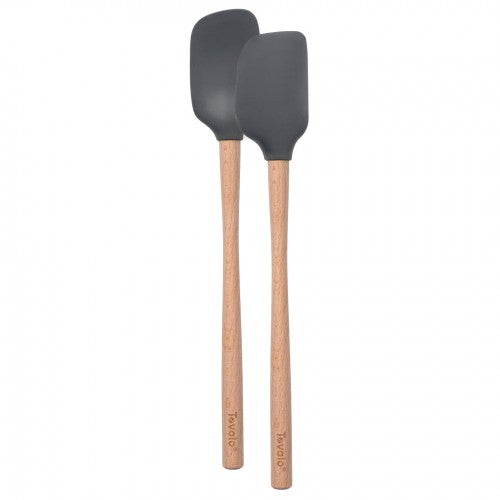 Mini Flex Core Spatula & Spoonula Set Of 2 - Wooden Handle - Charcoal