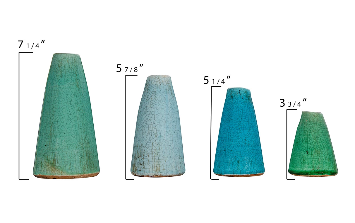 Vase Glazed Terracotta Cone Shape Turquoise 7.5" Large