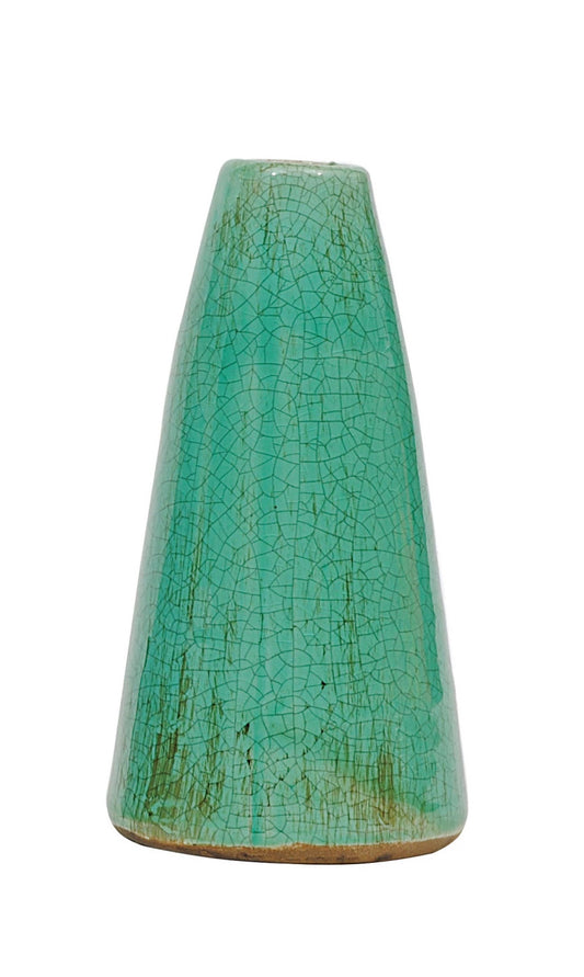 Vase Glazed Terracotta Cone Shape Turquoise 7.5" Large