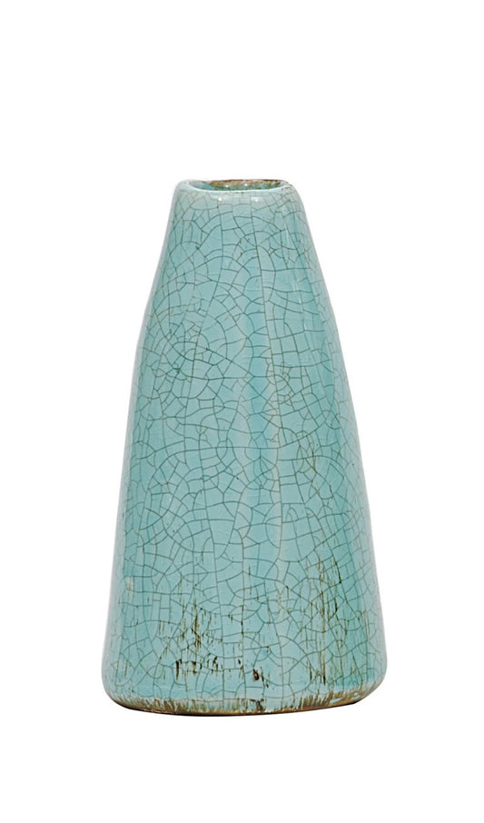 Vase Glazed Terracotta Cone Shape Turquoise 6" High Medium