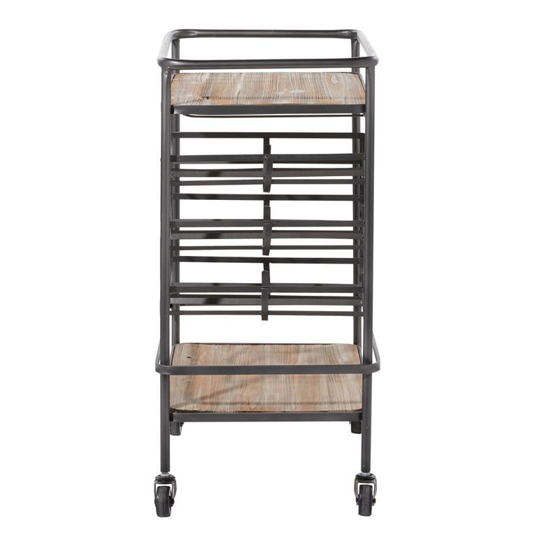 Brown Wood Rolling 2 Shelf Bar Cart