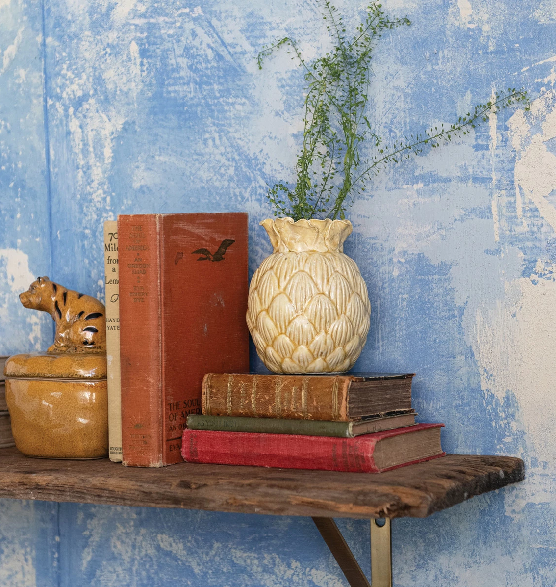 Vase Stoneware Pineapple Shape Yellow 5.25"h