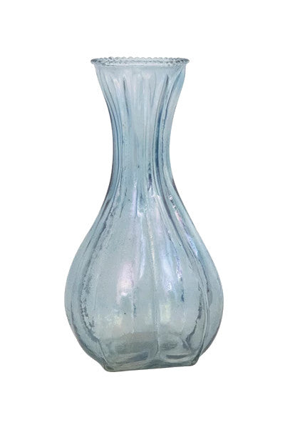 Vase Debossed Glass Blue 6.25" High Large