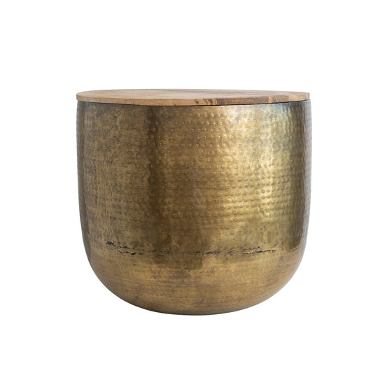 Hammered Metal Drum Table with Mango Wood Lid & Storage Large (Sold Individually)