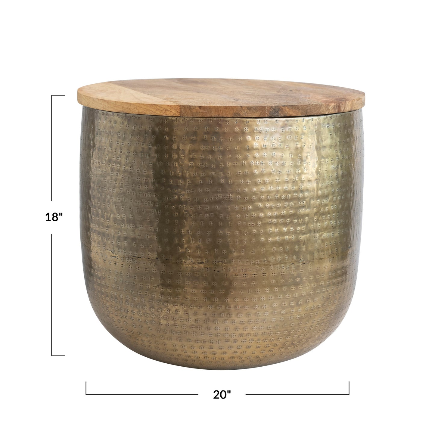 Hammered Metal Drum Table with Mango Wood Lid & Storage Large (Sold Individually)
