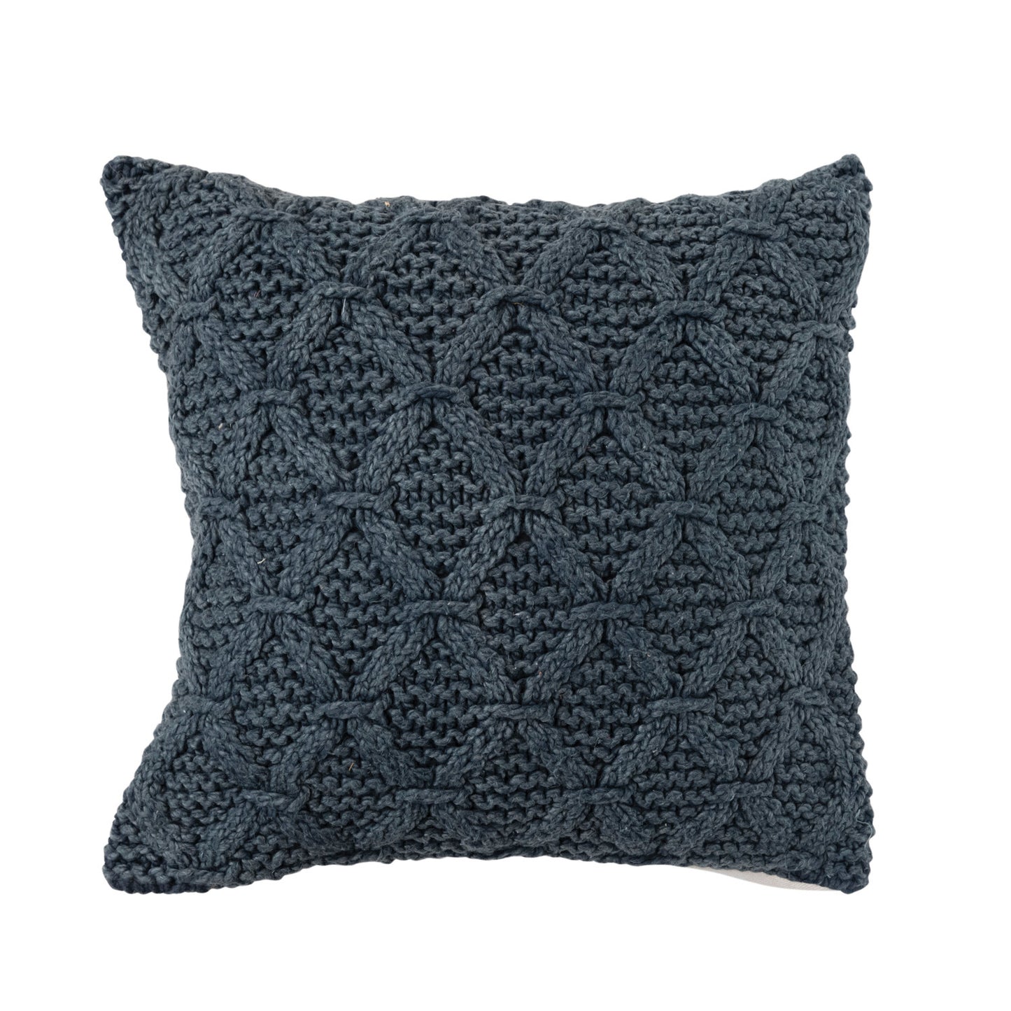 Pillow Cable Knit Pattern Woven Cotton Blue 18" Square