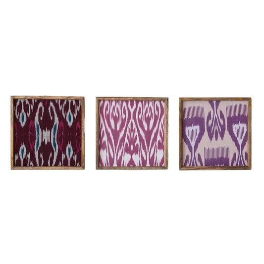 Wall Décor Mango Wood Framed Found Cotton Ikat Multi Color