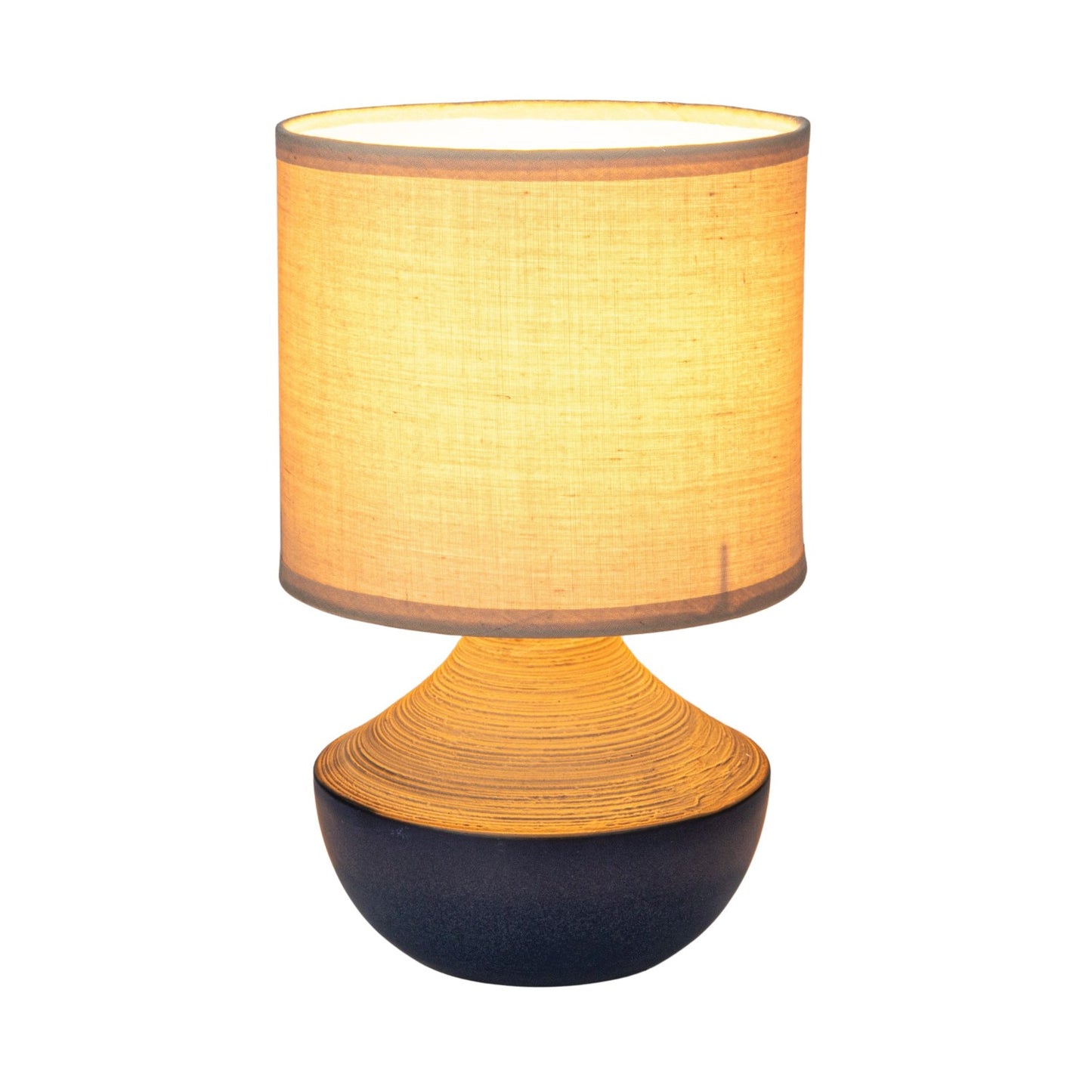 Lamp Tabletop Stoneware Linen Shade Navy & Natural