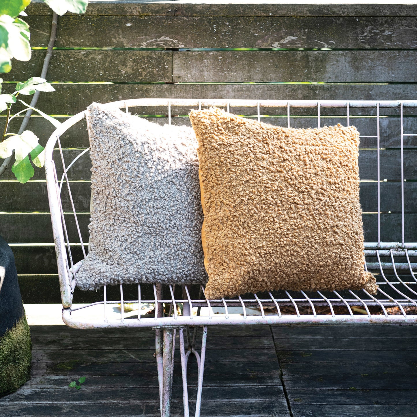 20" Square Woven Bouclé Fabric Indoor Outdoor Pillow