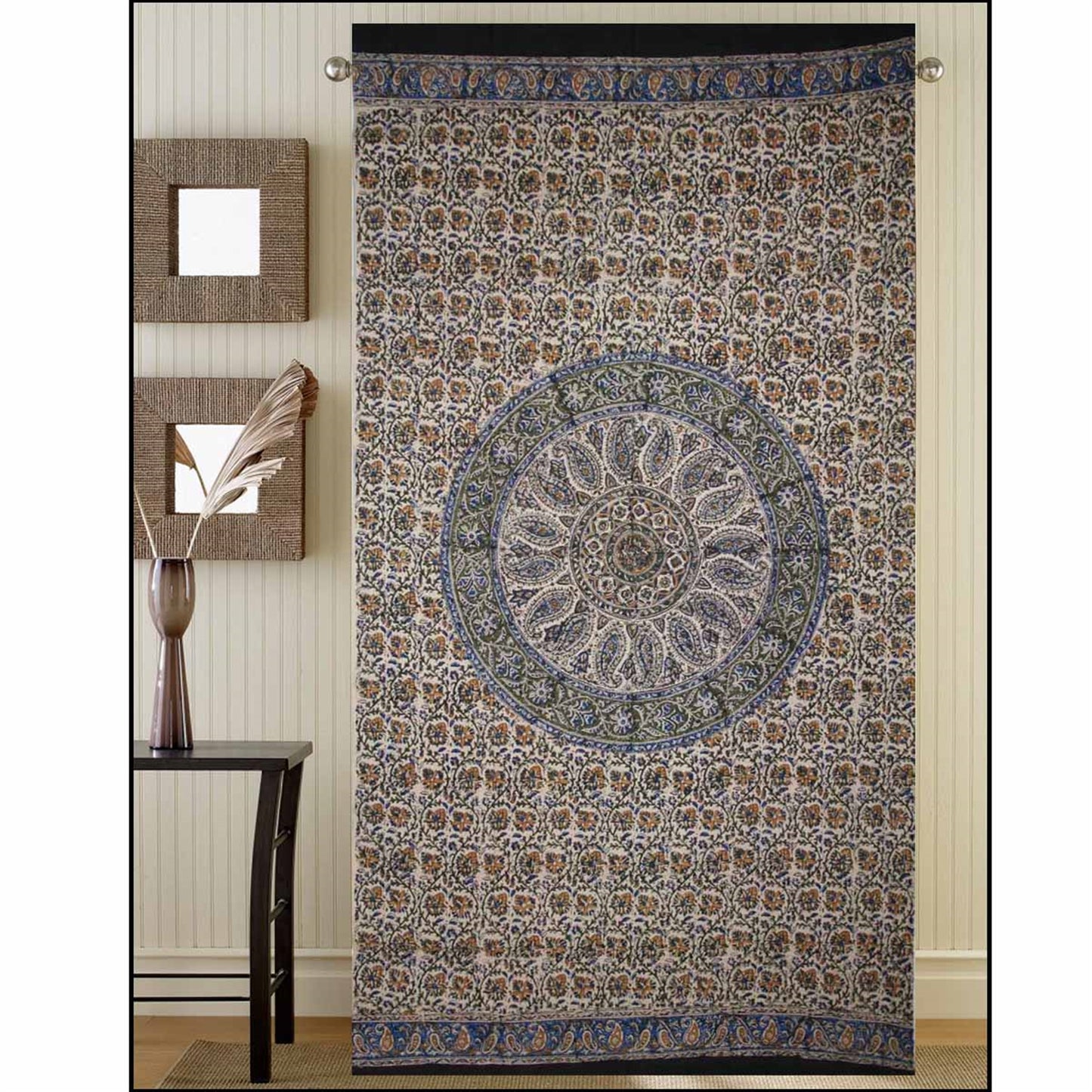 Window Panel Circle Kalamkari Blue Gold