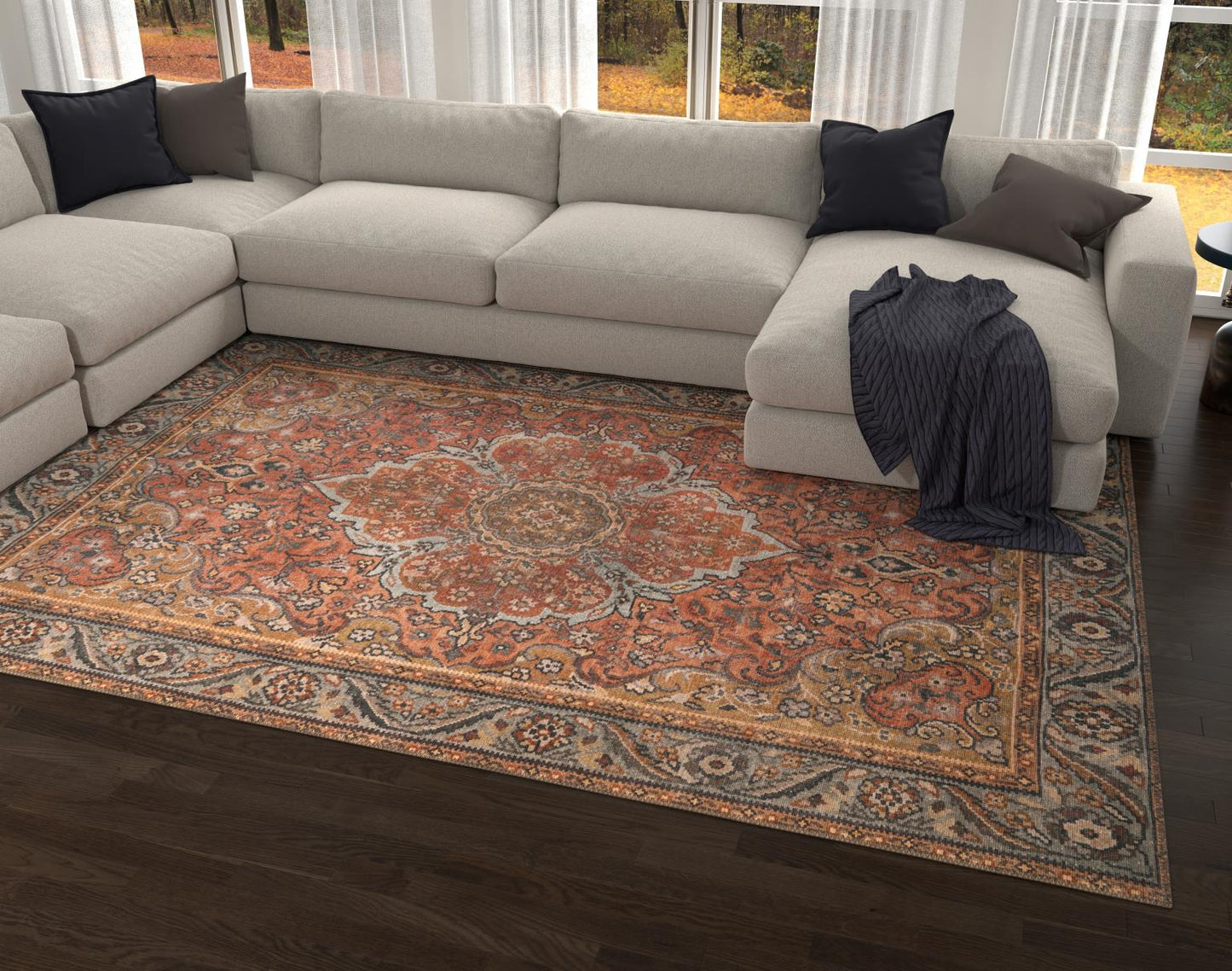 London Valencia Rust Washable Rug 2' x 3'