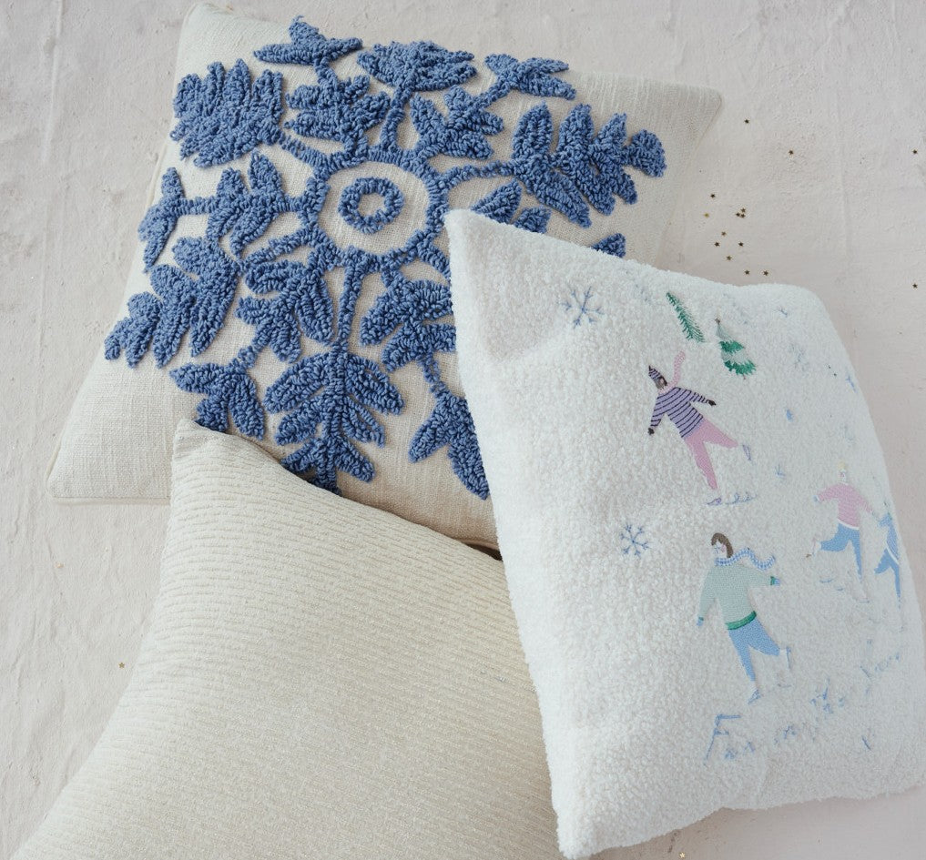 Pillow Holiday Cotton Tufted Snowflake 20" Square