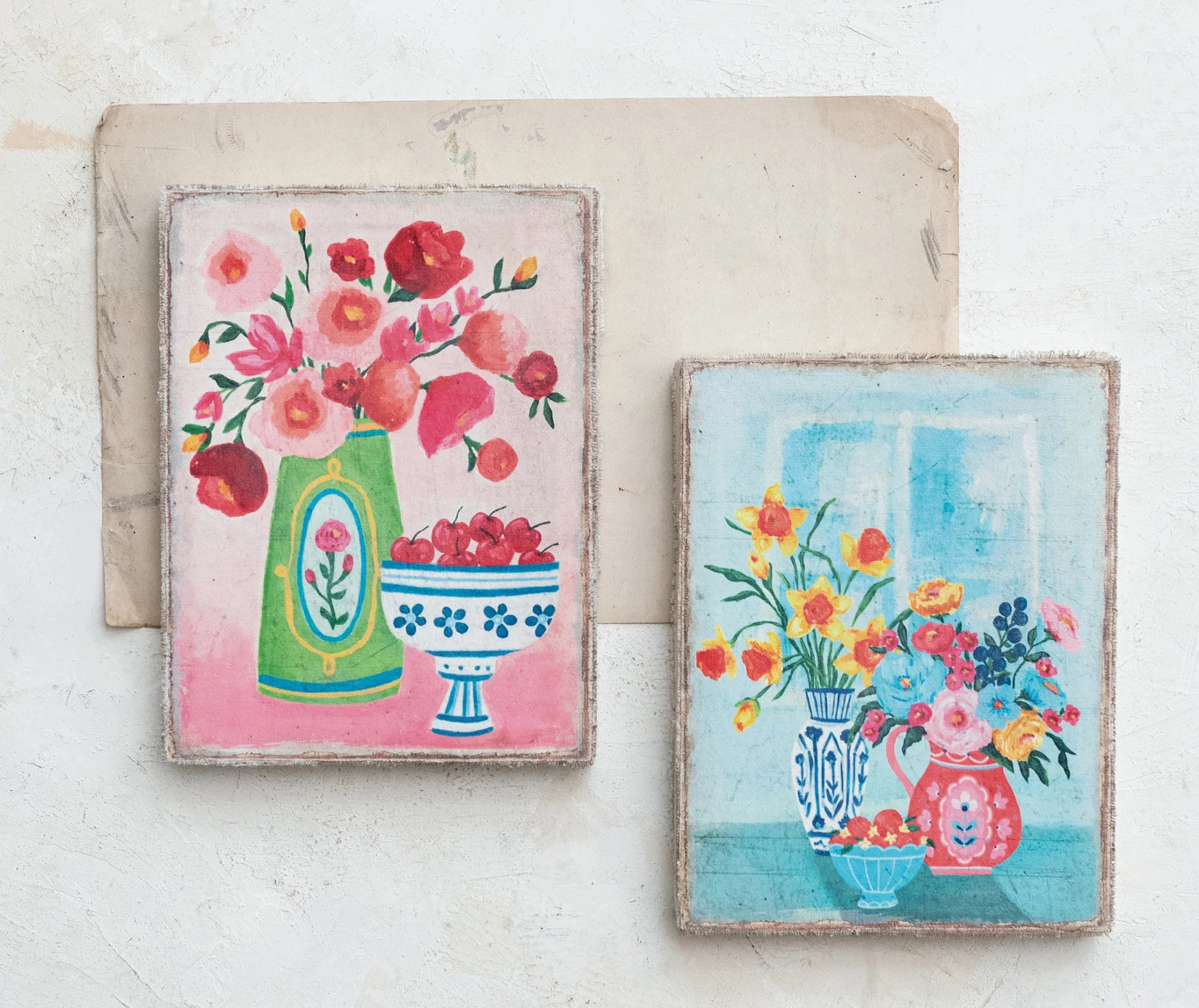 Wall Decor Wood Framed Canvas Flowers in Vases 2 Styles (Sold Individually)
