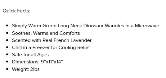 Warmies Dino Green Long Necked