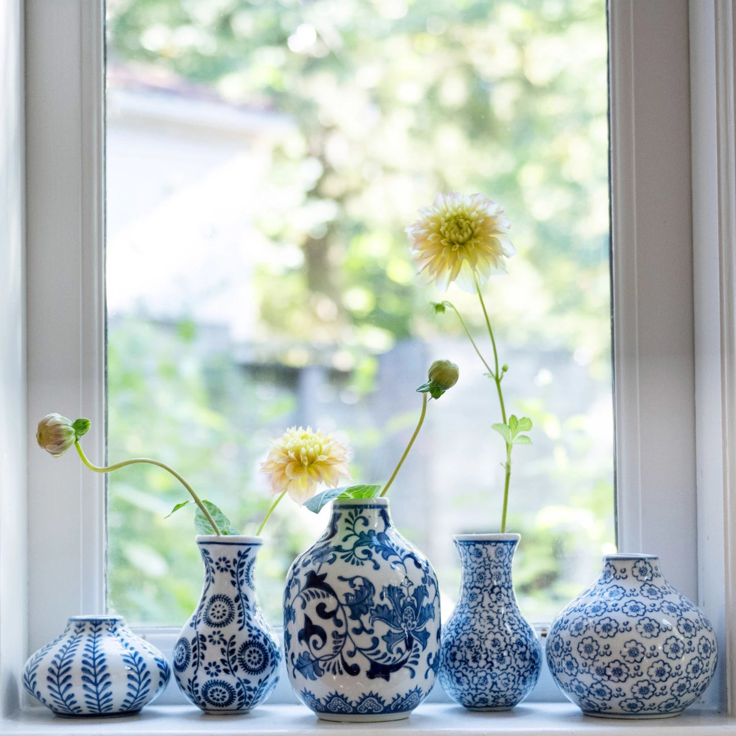 Vase Stoneware Hand-Stamped 3 Styles Blue & White (Sold Individually)