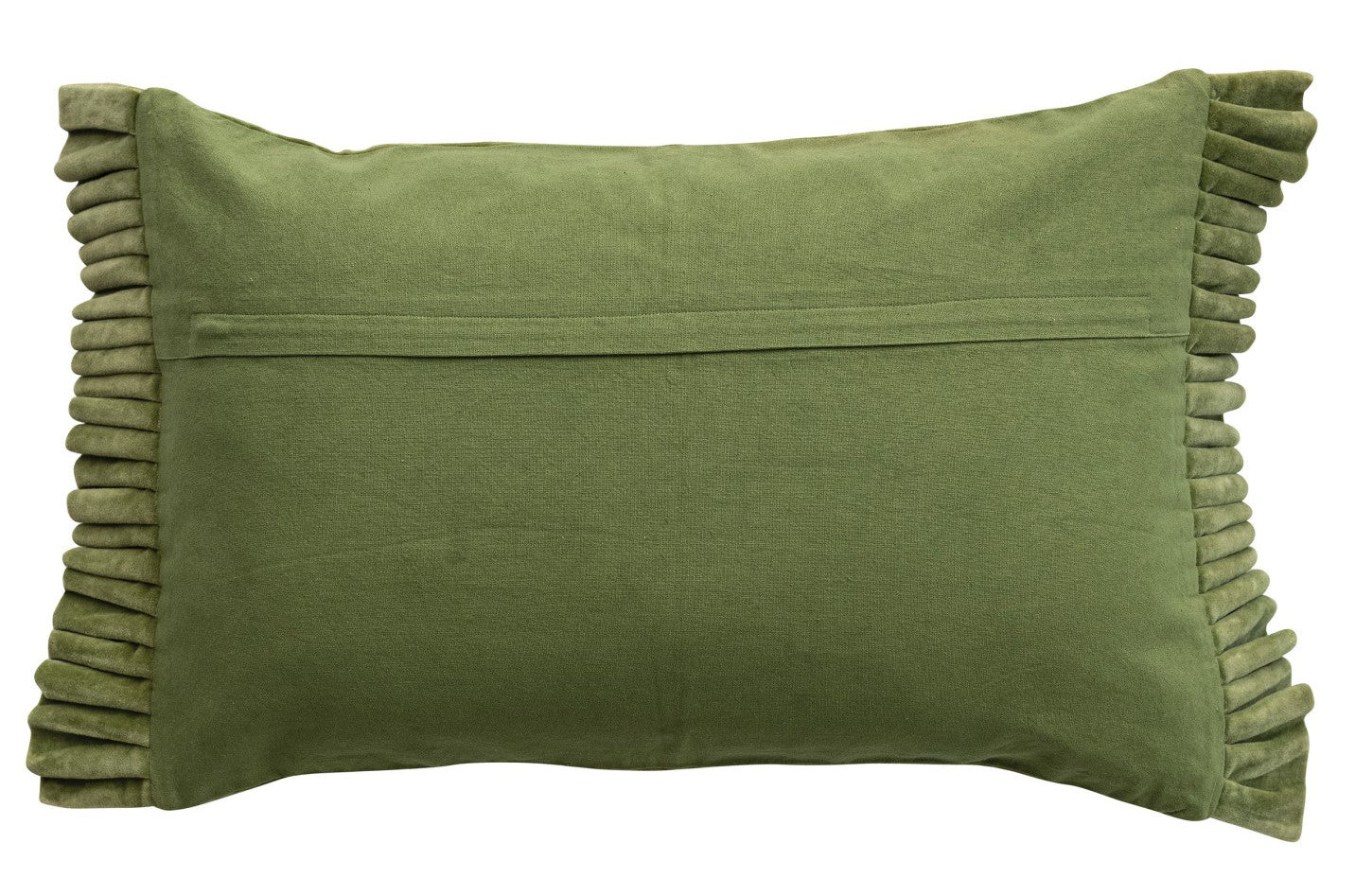 Pillow Lumbar Cotton Velvet Ruffle Trim Green 18"