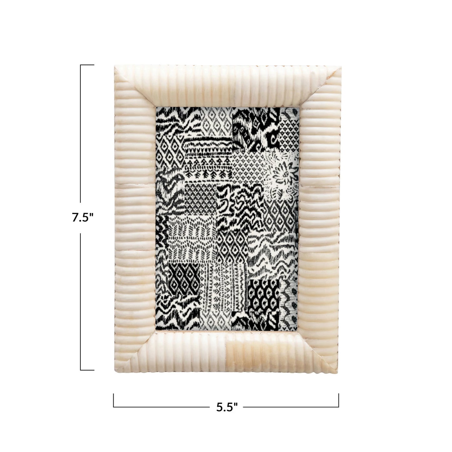 Frame Hand Carved Bone Ribbed Natural Holds 4" x 6"