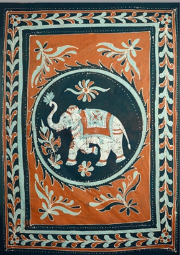 Tapestry Single Size White Elephant Batik Orange/green