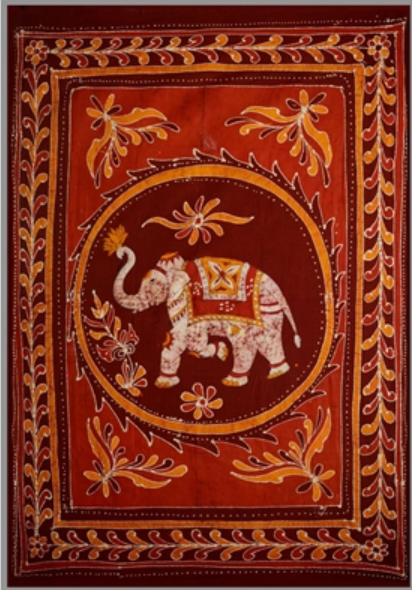 Tapestry Full Size White Elephant Batik Red/orange