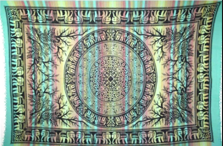 Tapestry Single Size Overprint Madras Elephant Green