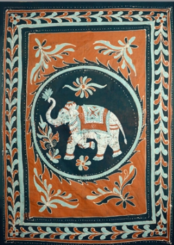 Tapestry Twin Size White Elephant Batik Orange/green