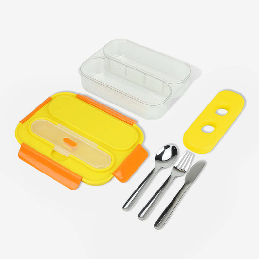 Bento Box - 2 Compartment with Utensils & Ice Pack - Lemon Chrome