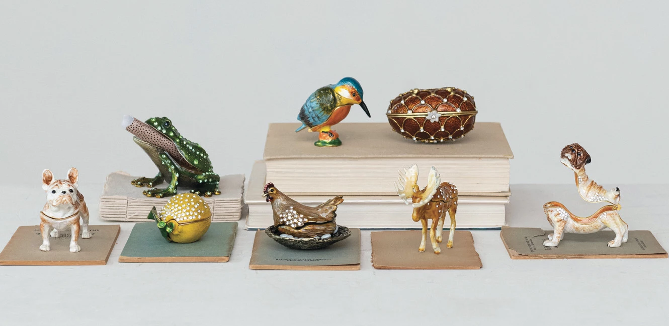 Trinket Box Enameled Metal Hen on Nest 2.75"w x 1.5"h