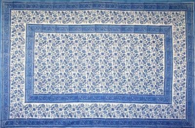 Tapestry Twin Size Rajasthan Print Floral Blue & White