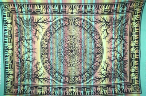 Tapestry Full Size Overprint Madras Elephant Green