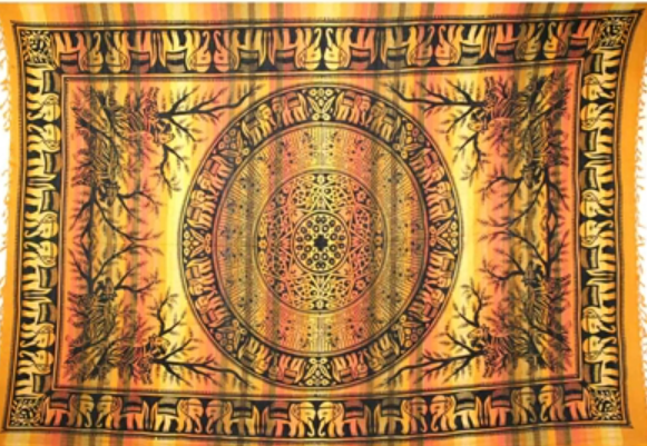 Tapestry Full Size Overprint Madras Elephant Yellow