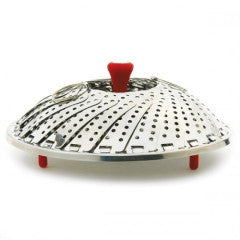 Vegetable Steamer Folding Detachable Handle & Silicone Feet Red-handle