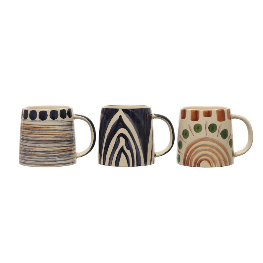 16 oz. Hand-Painted Stoneware Mug w/ Design, 3 Styles (Sold Individually)