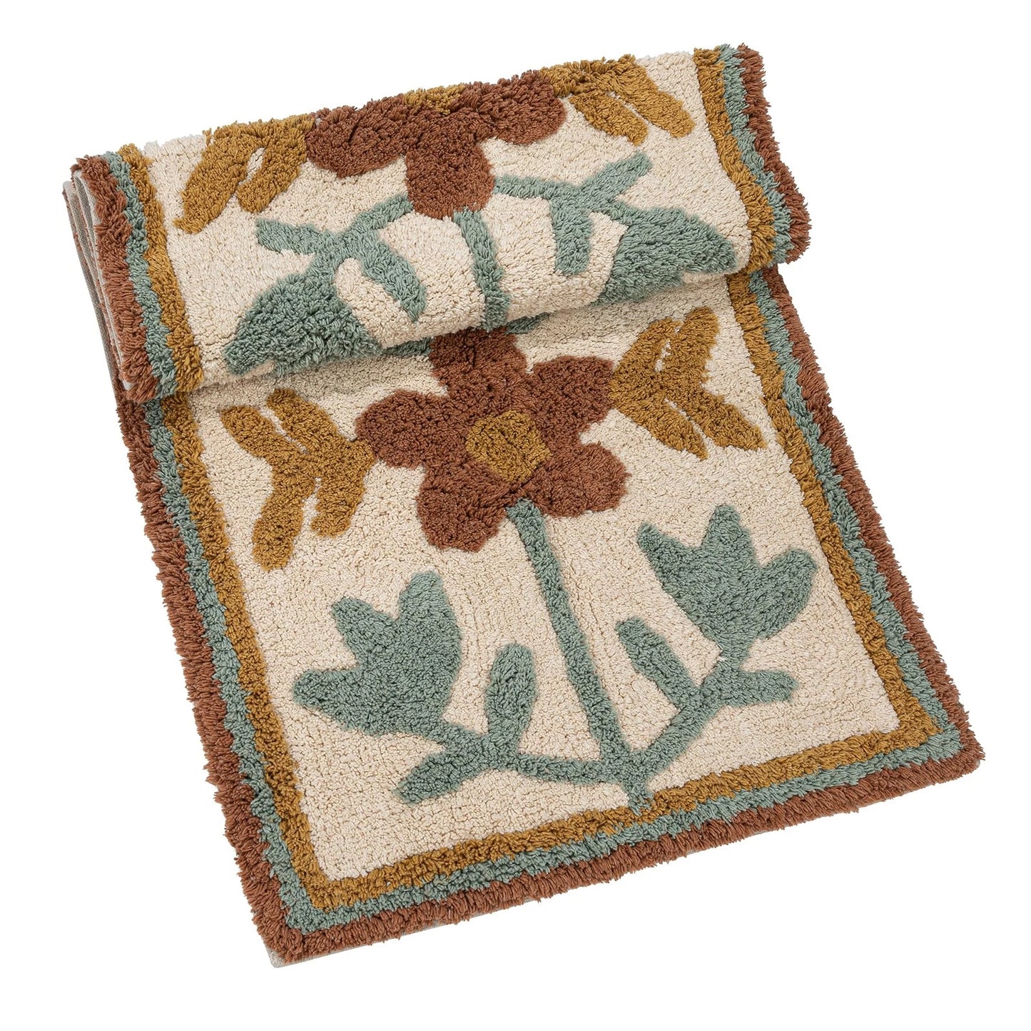 Rug Runner Cotton Tufted w/ Flowers Multi Color 2' x 5'