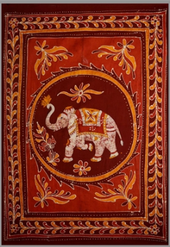 Tapestry Twin Size White Elephant Batik Red/orange