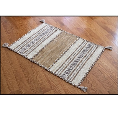 Rug Braided Tonal With Tassels Beige 2'x3'