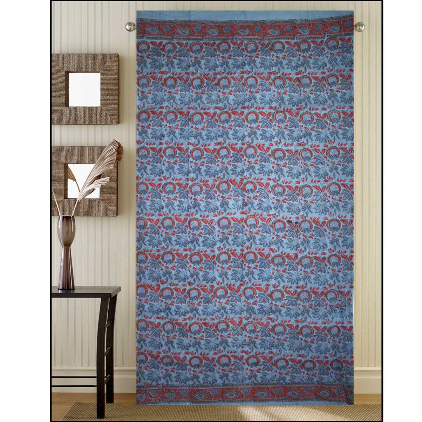 Window Panel Overdyed Floral Block Dark Rose