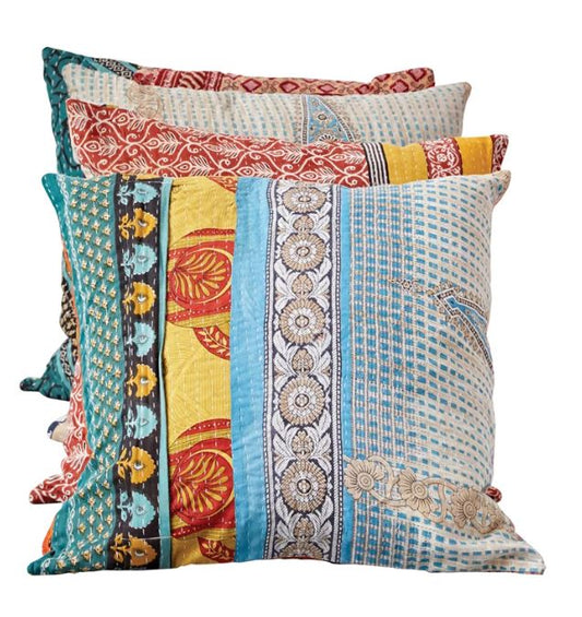 Kantha Stitched Pillow 20" Square - Fabrics & Patterns Will Vary